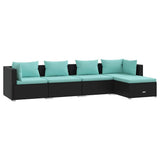 5 Piece Garden Lounge Set with Cushions Poly Rattan Black