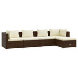 5 Piece Garden Lounge Set with Cushions Poly Rattan Brown - Front View