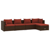 5 Piece Garden Lounge Set with Cushions Poly Rattan Brown - Front View