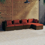 5 Piece Garden Lounge Set with Cushions Poly Rattan Brown