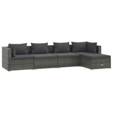 5 Piece Garden Lounge Set with Cushions Poly Rattan Grey - Front View