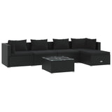 6 Piece Garden Lounge Set with Cushions Poly Rattan Black - Front View