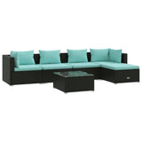 6 Piece Garden Lounge Set with Cushions Poly Rattan Black - Front View