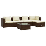 6 Piece Garden Lounge Set with Cushions Poly Rattan Brown - Front View