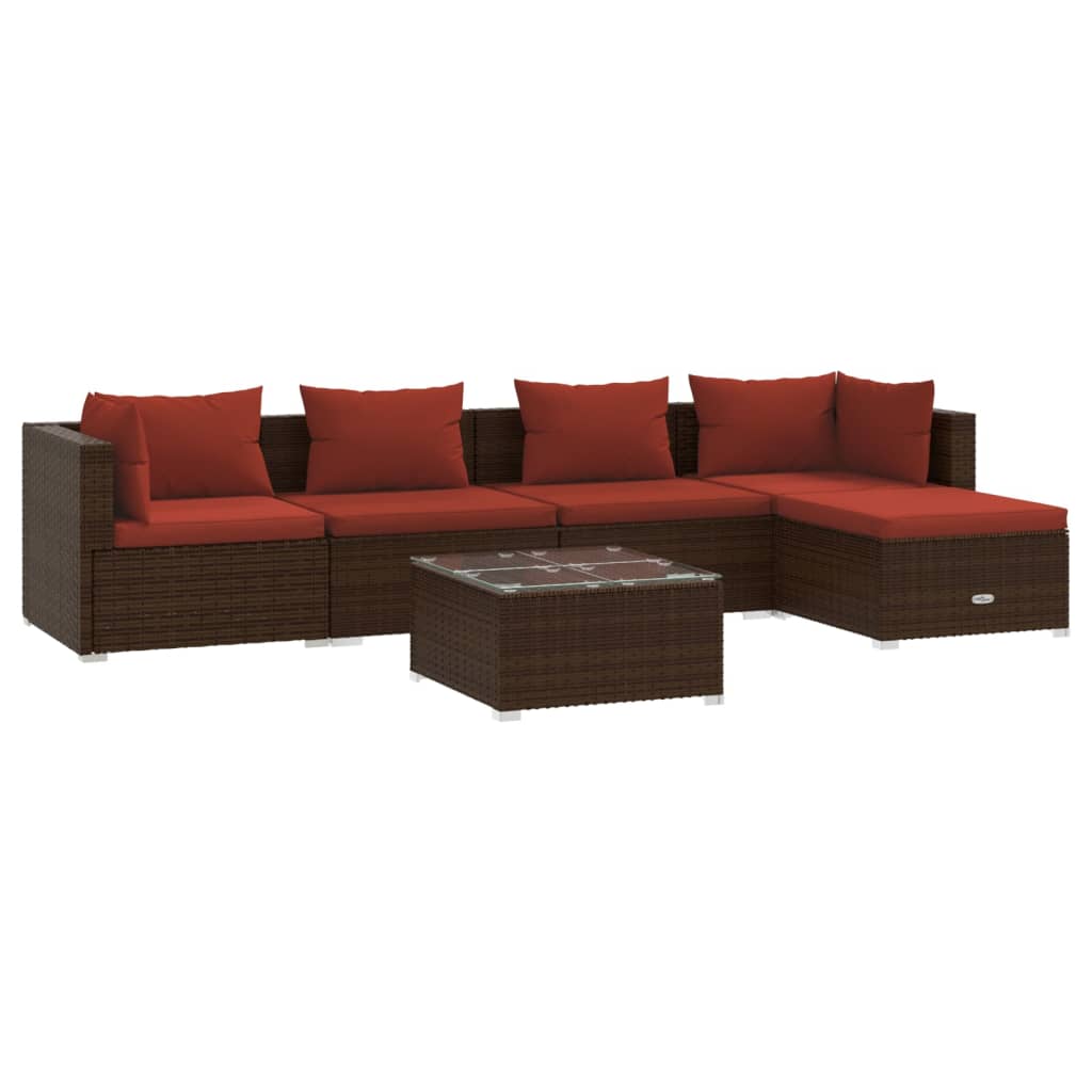 6 Piece Garden Lounge Set with Cushions Poly Rattan Brown