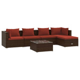 6 Piece Garden Lounge Set with Cushions Poly Rattan Brown