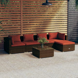 6 Piece Garden Lounge Set with Cushions Poly Rattan Brown
