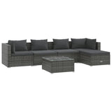 6 Piece Garden Lounge Set with Cushions Poly Rattan Grey - Front View