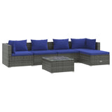 6 Piece Garden Lounge Set with Cushions Poly Rattan Grey - Front View