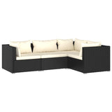 4 Piece Garden Lounge Set with Cushions Poly Rattan Black - Front View