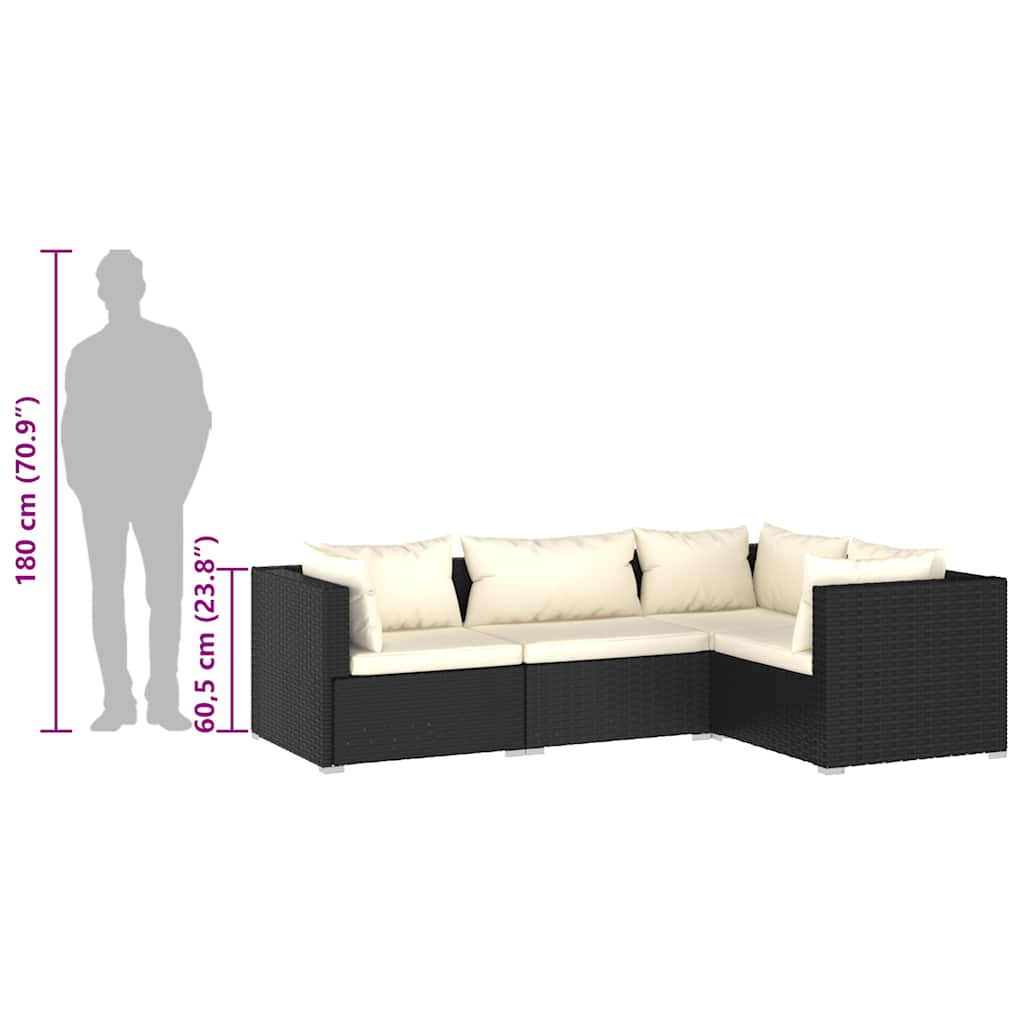 4 Piece Garden Lounge Set with Cushions Poly Rattan Black