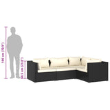 4 Piece Garden Lounge Set with Cushions Poly Rattan Black - Low Angle