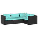 4 Piece Garden Lounge Set with Cushions Poly Rattan Black
