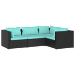 4 Piece Garden Lounge Set with Cushions Poly Rattan Black