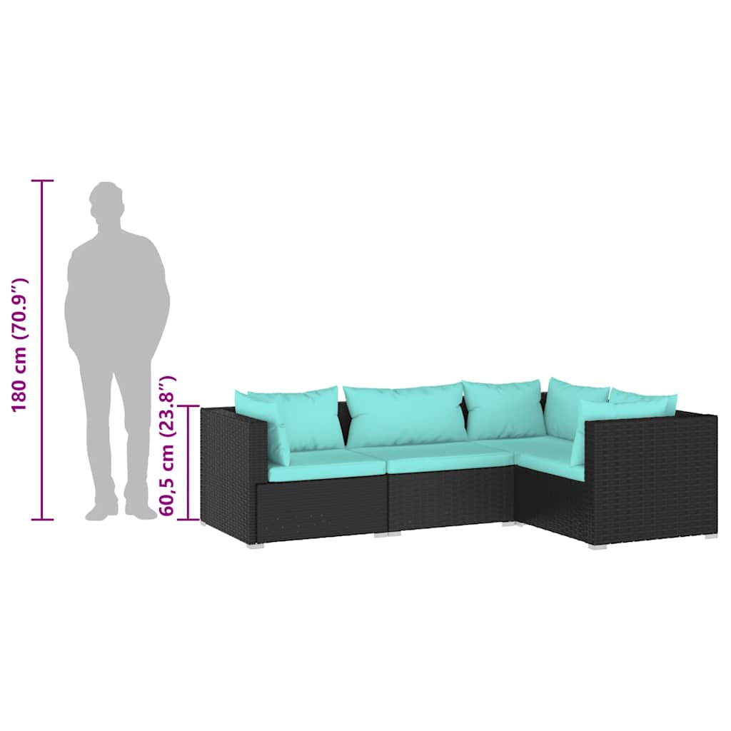 4 Piece Garden Lounge Set with Cushions Poly Rattan Black