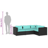 4 Piece Garden Lounge Set with Cushions Poly Rattan Black - Low Angle