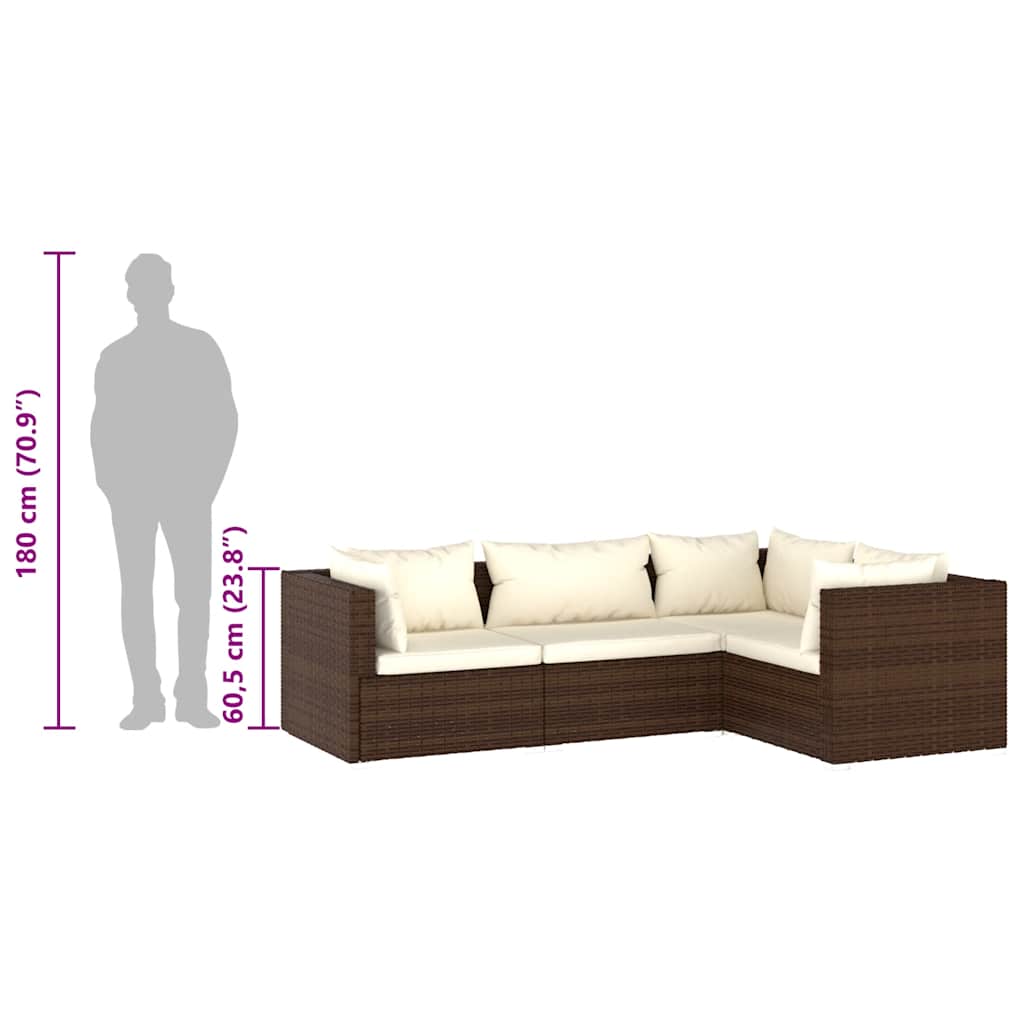 4 Piece Garden Lounge Set with Cushions Poly Rattan Brown