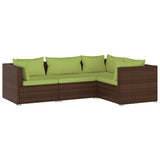 4 Piece Garden Lounge Set with Cushions Poly Rattan Brown - Front View