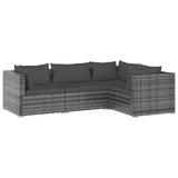 4 Piece Garden Lounge Set with Cushions Poly Rattan Grey - Front View