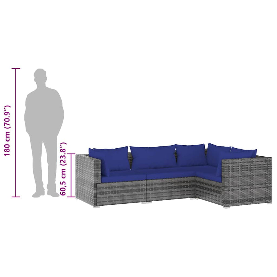 4 Piece Garden Lounge Set with Cushions Poly Rattan Grey