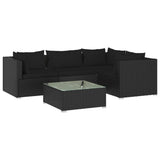 5 Piece Garden Lounge Set with Cushions Poly Rattan Black - Front View