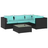 5 Piece Garden Lounge Set with Cushions Poly Rattan Black