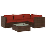 5 Piece Garden Lounge Set with Cushions Poly Rattan Brown