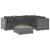 5 Piece Garden Lounge Set with Cushions Poly Rattan Grey - Front View