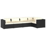 5 Piece Garden Lounge Set with Cushions Poly Rattan Black - Front View