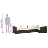 5 Piece Garden Lounge Set with Cushions Poly Rattan Black - Low Angle
