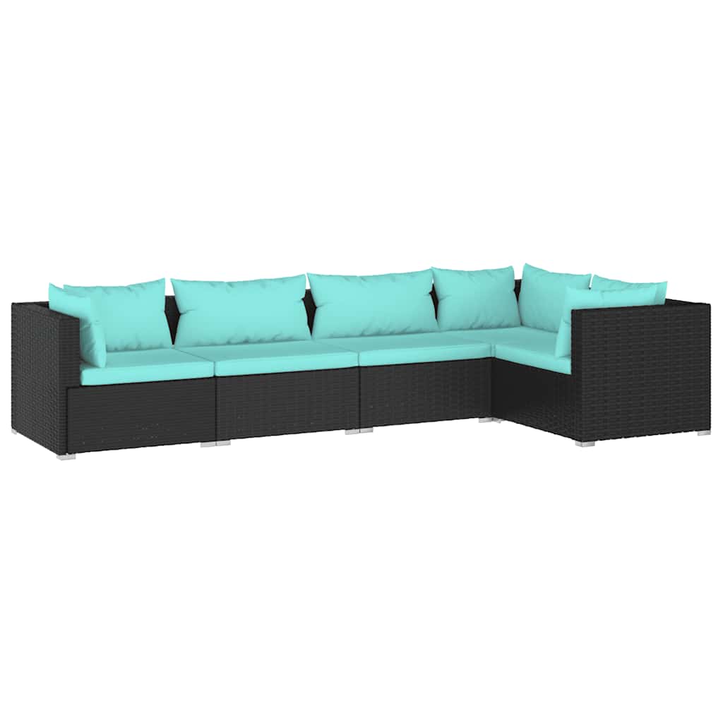 5 Piece Garden Lounge Set with Cushions Poly Rattan Black