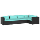 5 Piece Garden Lounge Set with Cushions Poly Rattan Black