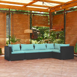 5 Piece Garden Lounge Set with Cushions Poly Rattan Black