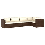 5 Piece Garden Lounge Set with Cushions Poly Rattan Brown - Front View