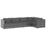 5 Piece Garden Lounge Set with Cushions Poly Rattan Grey - Front View