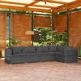 5 Piece Garden Lounge Set with Cushions Poly Rattan Grey
