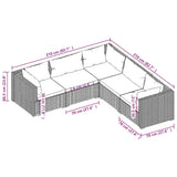 5 Piece Garden Lounge Set with Cushions Poly Rattan Black - 45-Degree Angle