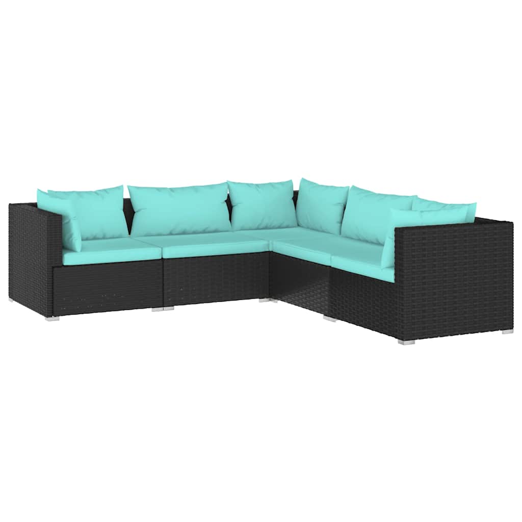 5 Piece Garden Lounge Set with Cushions Poly Rattan Black