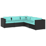 5 Piece Garden Lounge Set with Cushions Poly Rattan Black