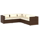 5 Piece Garden Lounge Set with Cushions Poly Rattan Brown - Front View