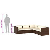 5 Piece Garden Lounge Set with Cushions Poly Rattan Brown - Low Angle