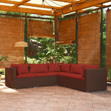 5 Piece Garden Lounge Set with Cushions Poly Rattan Brown