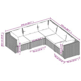 5 Piece Garden Lounge Set with Cushions Poly Rattan Brown - 45-Degree Angle