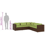 5 Piece Garden Lounge Set with Cushions Poly Rattan Brown