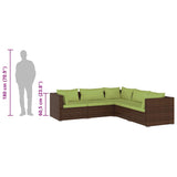 5 Piece Garden Lounge Set with Cushions Poly Rattan Brown - Low Angle
