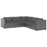 5 Piece Garden Lounge Set with Cushions Poly Rattan Grey - Front View