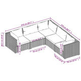 5 Piece Garden Lounge Set with Cushions Poly Rattan Grey - 45-Degree Angle
