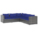 5 Piece Garden Lounge Set with Cushions Poly Rattan Grey - Front View