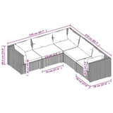 5 Piece Garden Lounge Set with Cushions Poly Rattan Grey