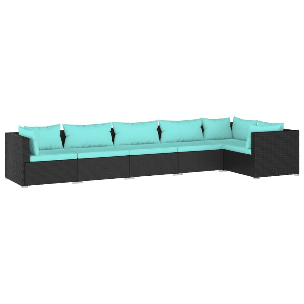 6 Piece Garden Lounge Set with Cushions Poly Rattan Black
